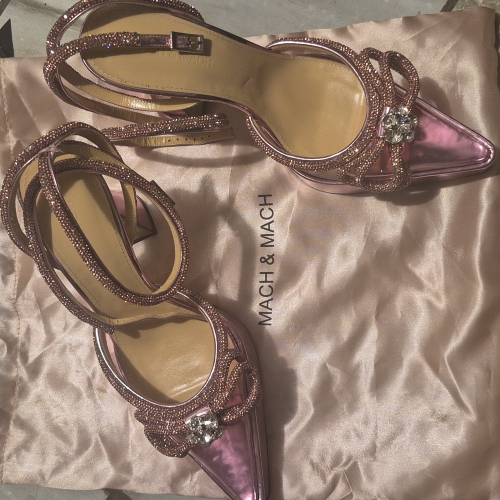 MACH & MACH Double Crystal Bow Platform Pumps Pink size 39.5 / US9.5